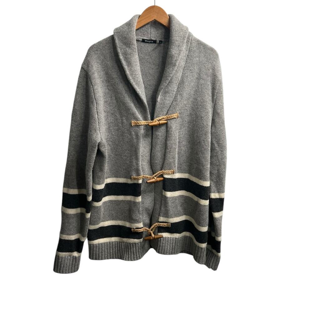 MAGLIA Gray & Blue  Wooden Toggle Acrylic Blend  Sweater Women's XL